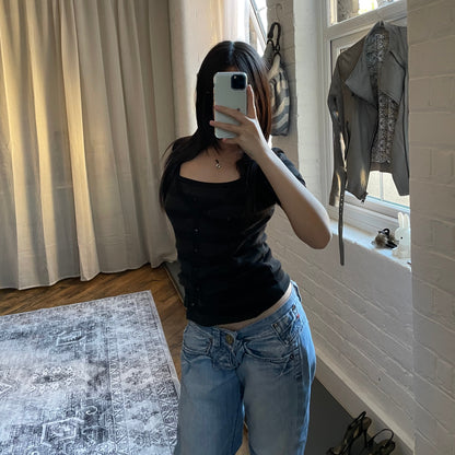 博柏利 (Burberry) 蓝色标签褪色黑色深绿色条纹吊带背心和短袖开衫两件套