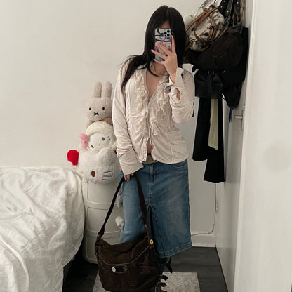 vintage marni brown suede rabbit design shoulder bag with cute mixed button detail