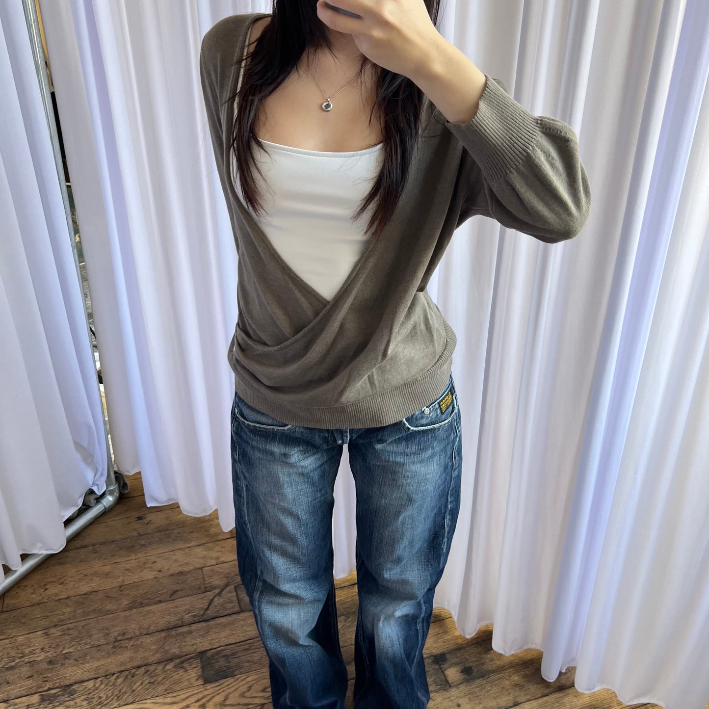 Burberry Beige Brown Wrap Style Blouson Top