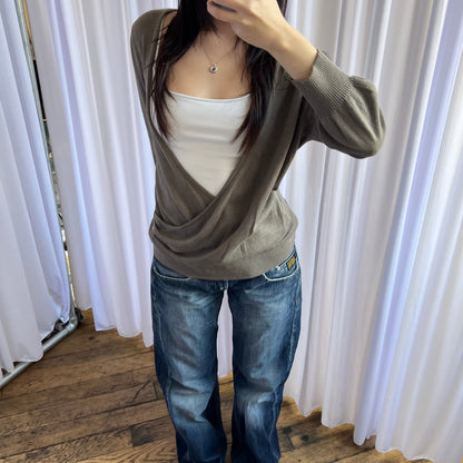 Burberry Beige Brown Wrap Style Blouson Top