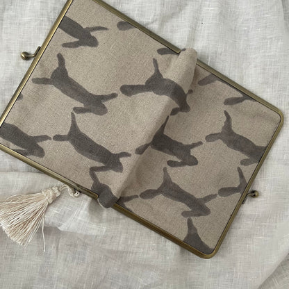 mina perhonen grey beige rabbit print clasp clutch