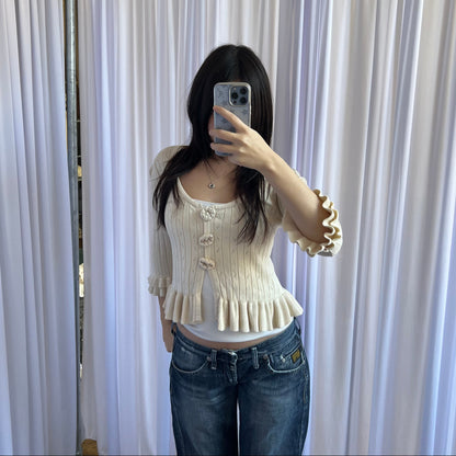 Romantic Nanette Lepore Cream Crop Rosette Ruffle Hem Cardigan Top