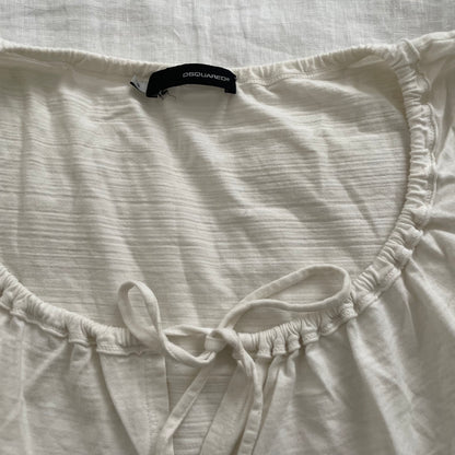 dsquared2 white flared cap sleeve milkmaid style key hole tie blouse