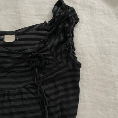 bonprix eurosummer navy black striped wide neck rosette top