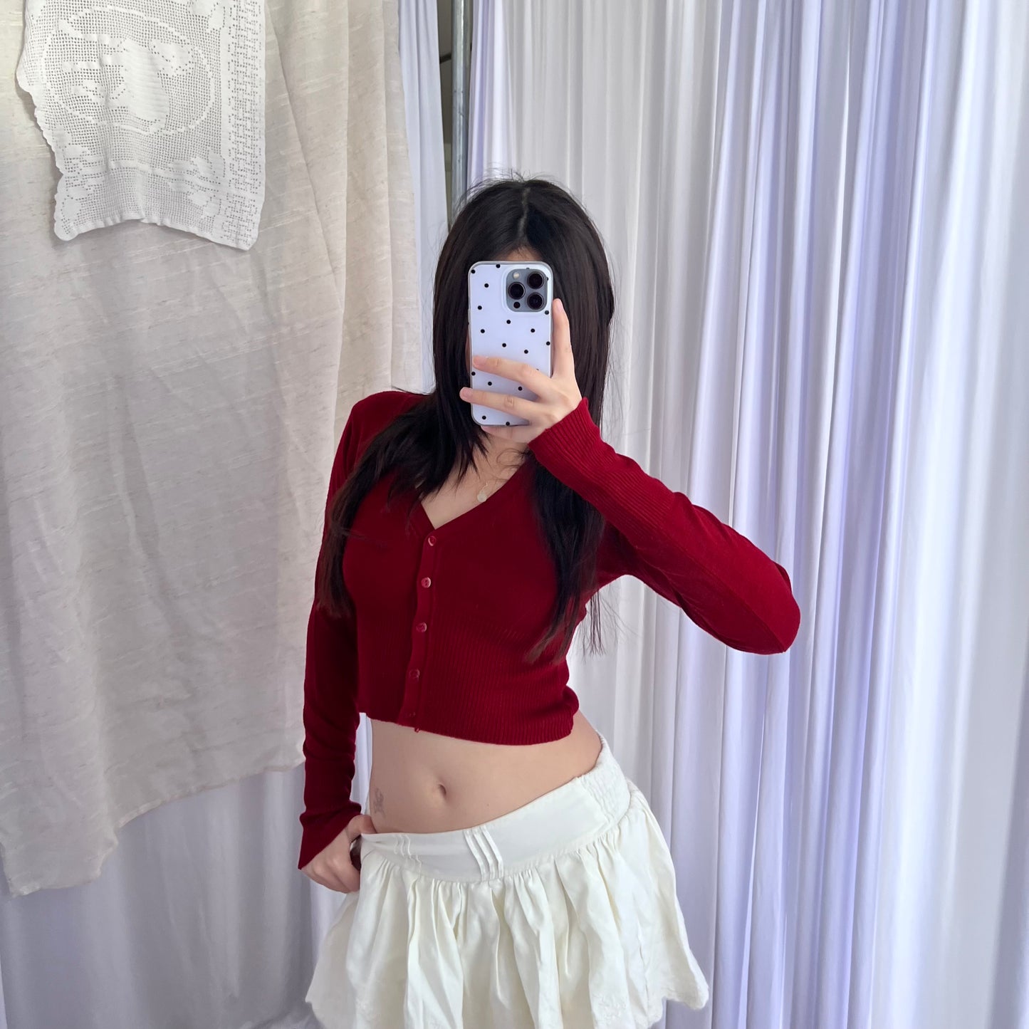 Dark Red Vintage Ishika Long Sleeve Crop Cardigan