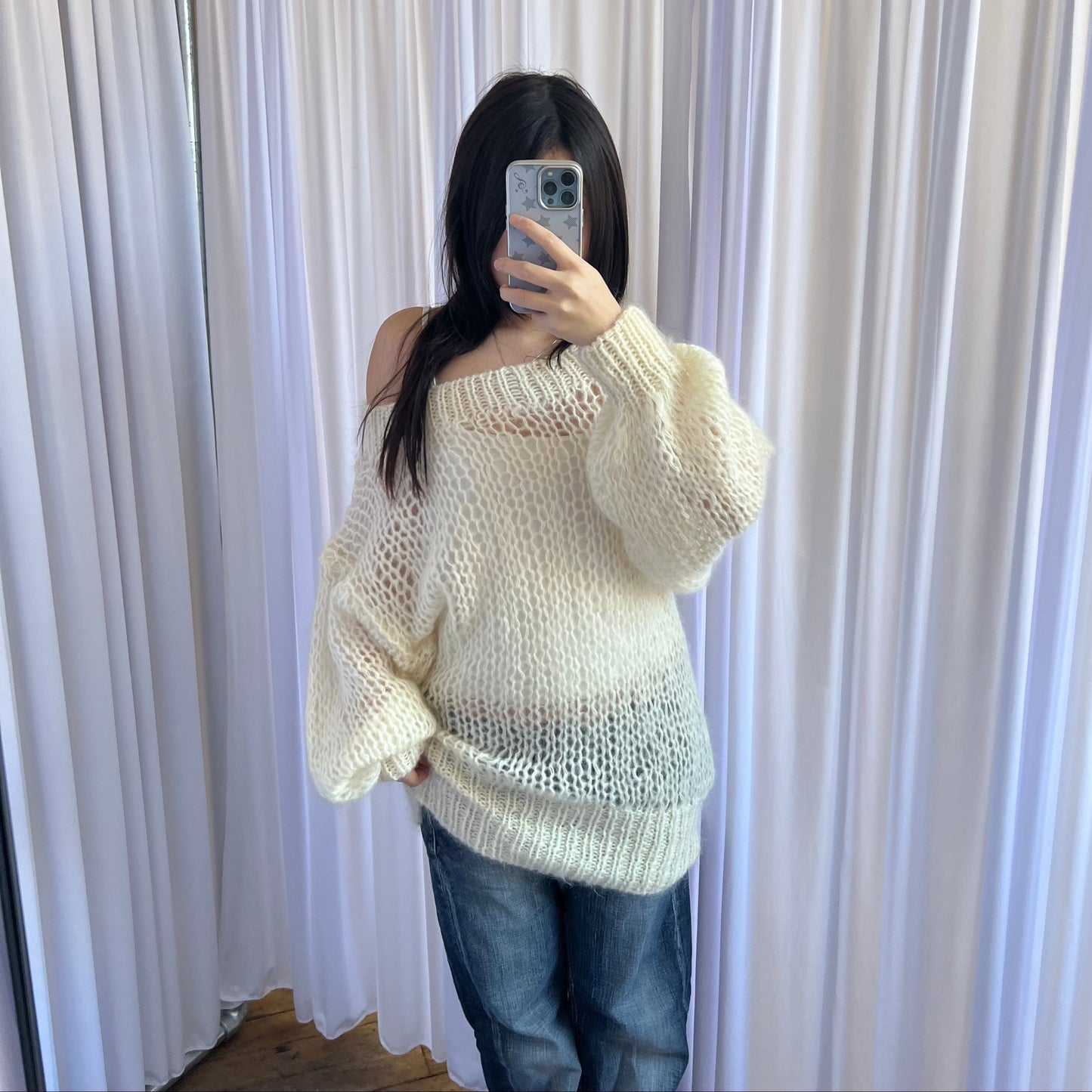 Hysterics Mohair Blend Cream 3/4 Sleeve Fine Knit Sweater Dress Top