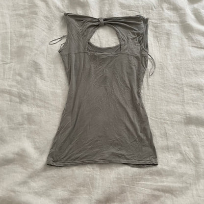 wme! grunge sleaze boho taupe grey rose chain graphic print vest top
