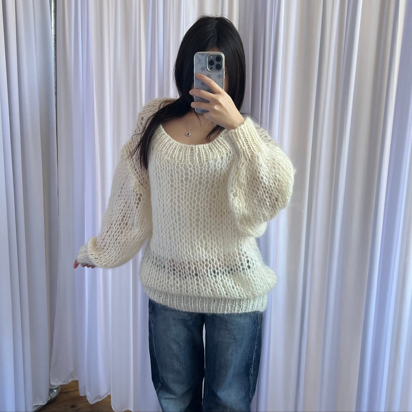 Hysterics Mohair Blend Cream 3/4 Sleeve Fine Knit Sweater Dress Top