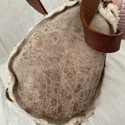 vintage dakota beige brown faded leather sherpa handbag with brown leather buckle detail