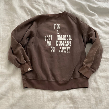 a bathing ape bape brown white western graphic text' 'foot shoulder' long sleeve crew neck jumper