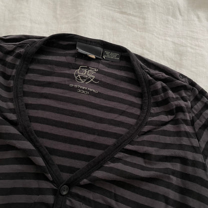 grey g-star raw black purple brown stripe v neck button long sleeve top