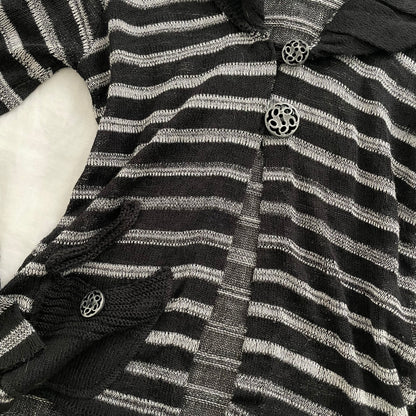 grunge sleaze patrice breal black grey striped ornamental button accents knit cardigan