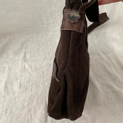 vintage marni brown suede rabbit design shoulder bag with cute mixed button detail