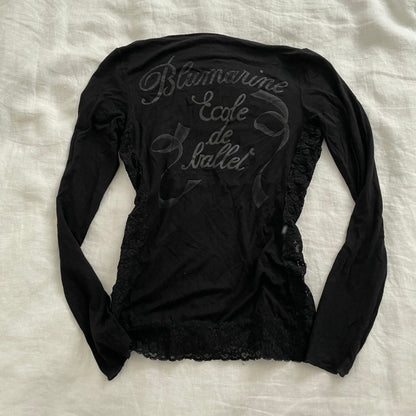 blumarine black wide neck hook and eye long sleeve graphic top