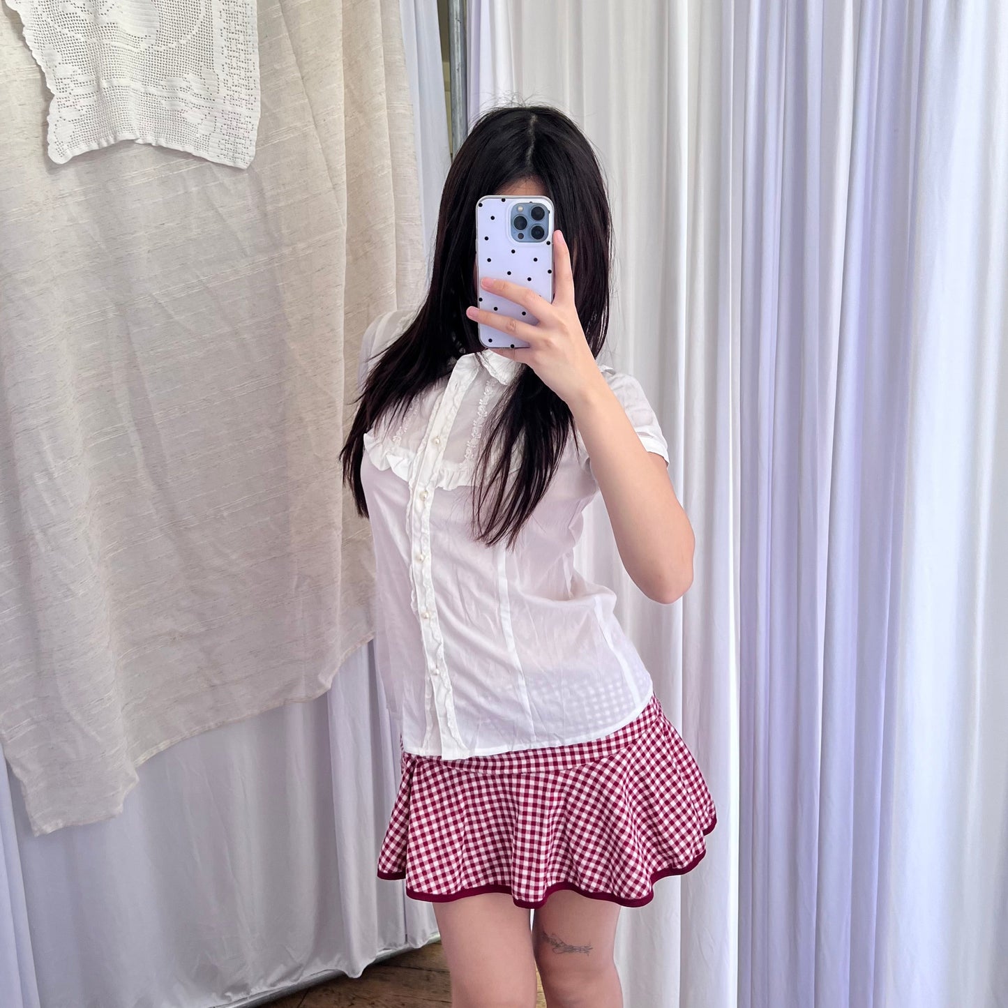 Coquette Red Gingham Print Flared Ruffle Mini Skirt