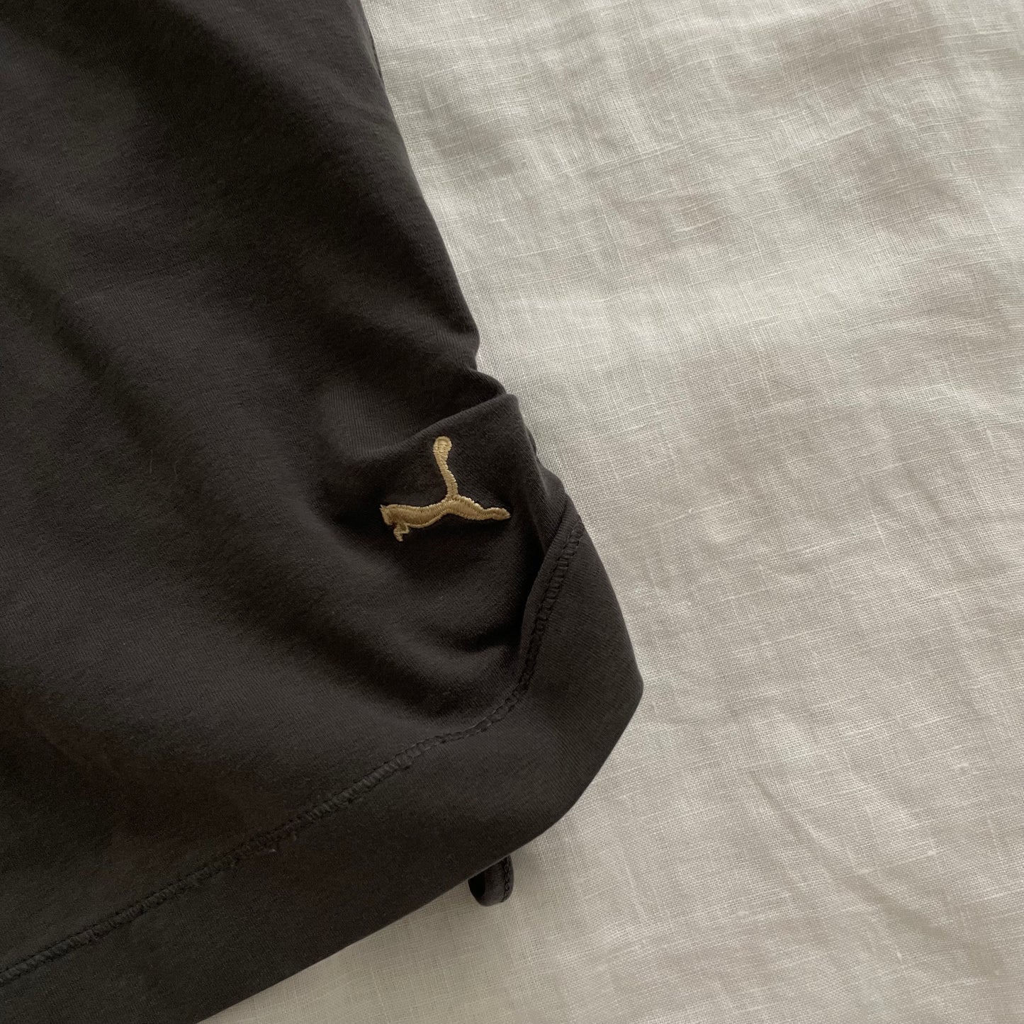grey beige puma drawstring ruched hem capri track pants