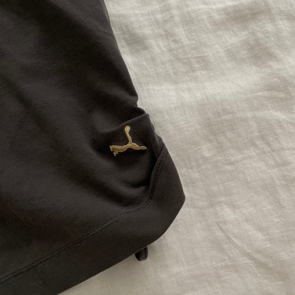 grey beige puma drawstring ruched hem capri track pants