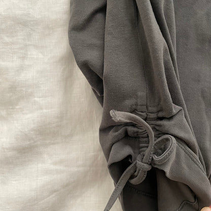 grey beige puma drawstring ruched hem capri track pants