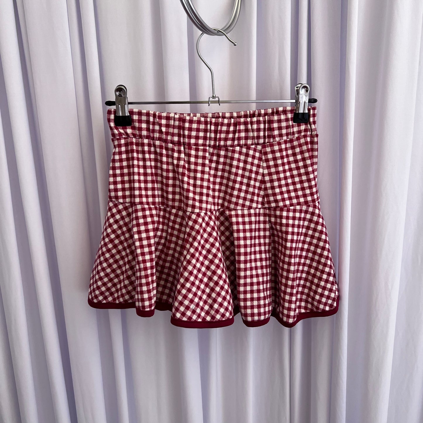 Coquette Red Gingham Print Flared Ruffle Mini Skirt