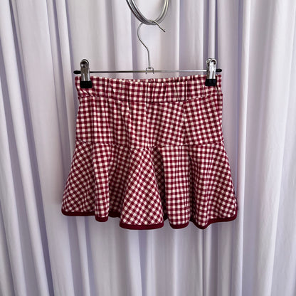 Coquette Red Gingham Print Flared Ruffle Mini Skirt
