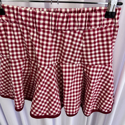 Coquette Red Gingham Print Flared Ruffle Mini Skirt