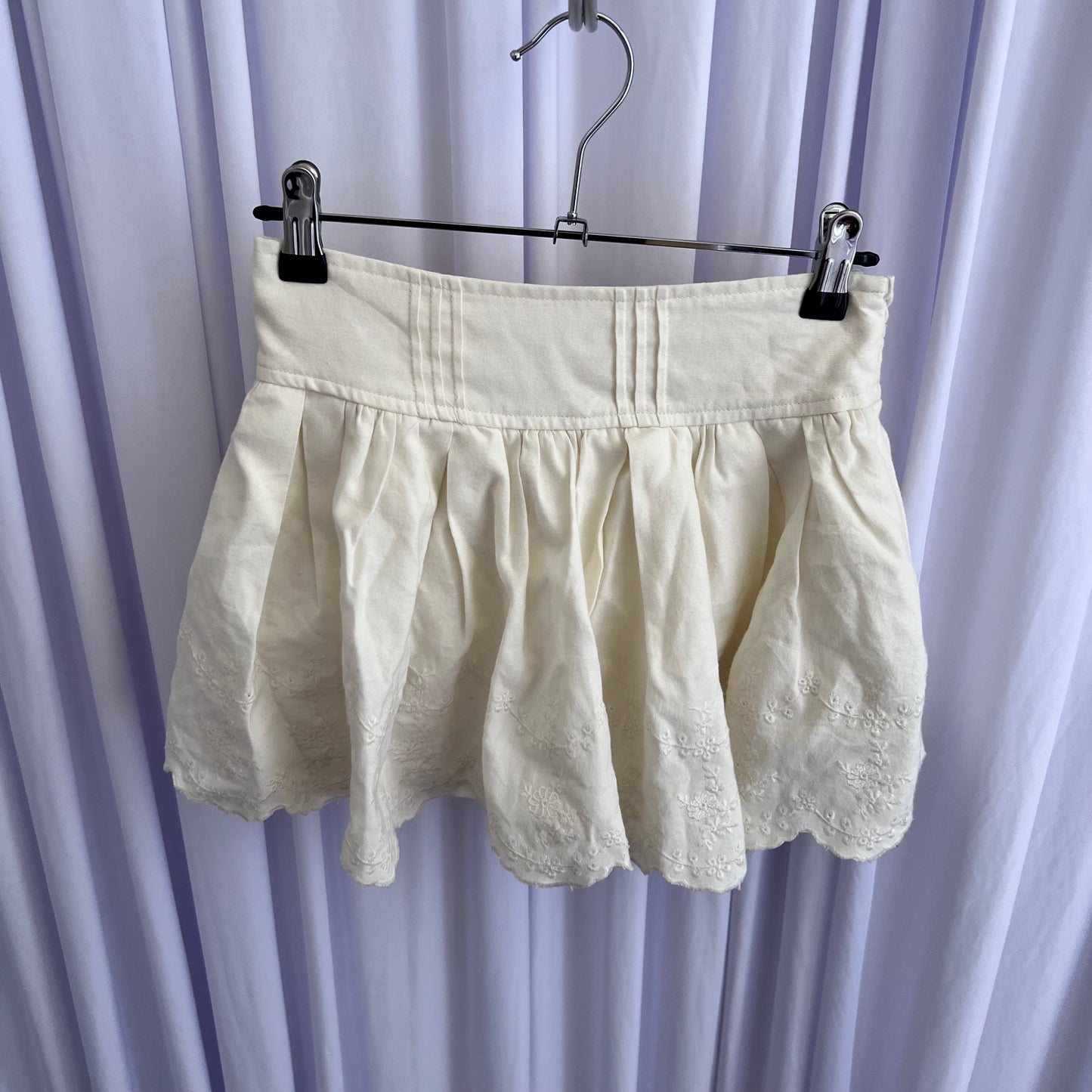 Cream Coquette Cottage Liz Lisa Floral Embroidery Ruffle Mini Skirt