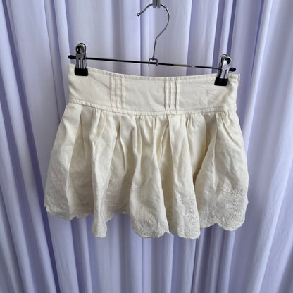 Cream Coquette Cottage Liz Lisa Floral Embroidery Ruffle Mini Skirt