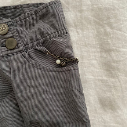 XDYE vintage puffy balloon sailor button grey blue striped mini shorts