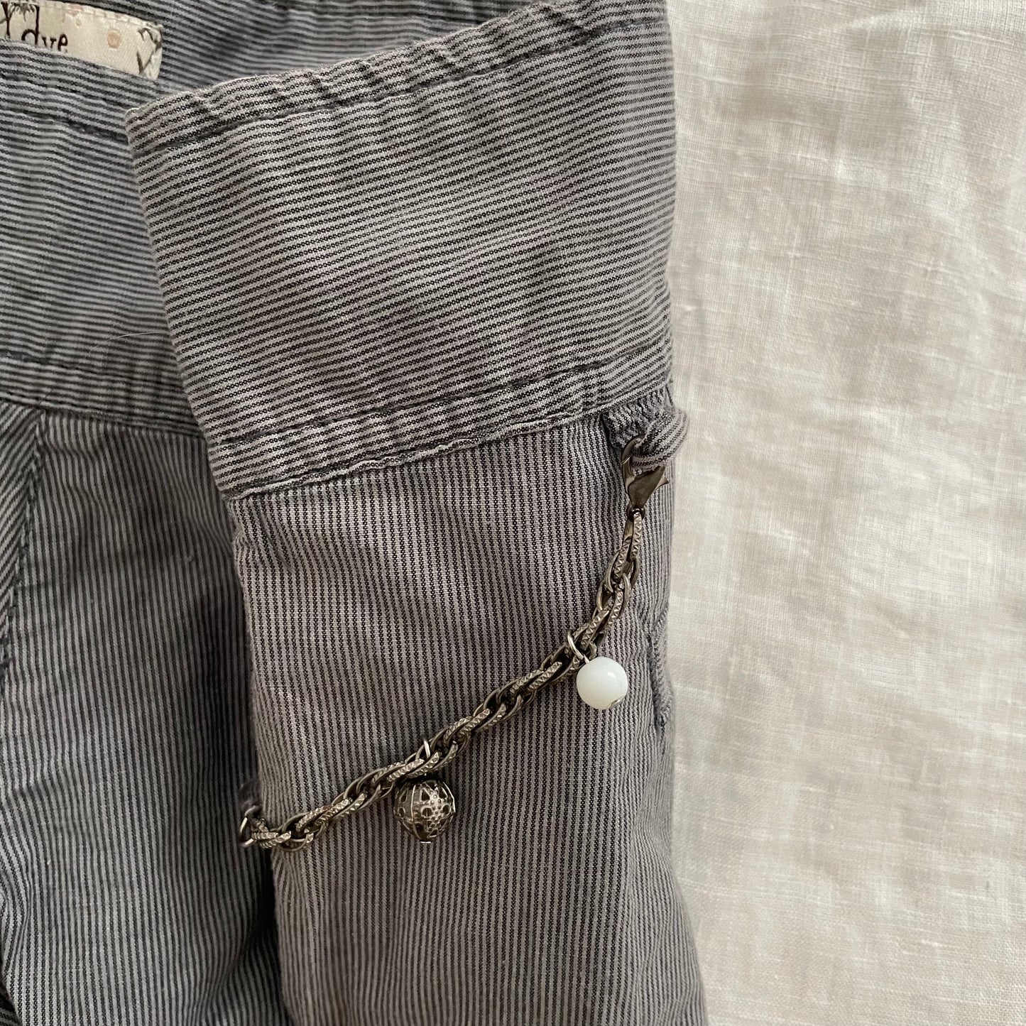 XDYE vintage puffy balloon sailor button grey blue striped mini shorts