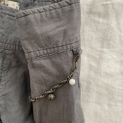 XDYE vintage puffy balloon sailor button grey blue striped mini shorts