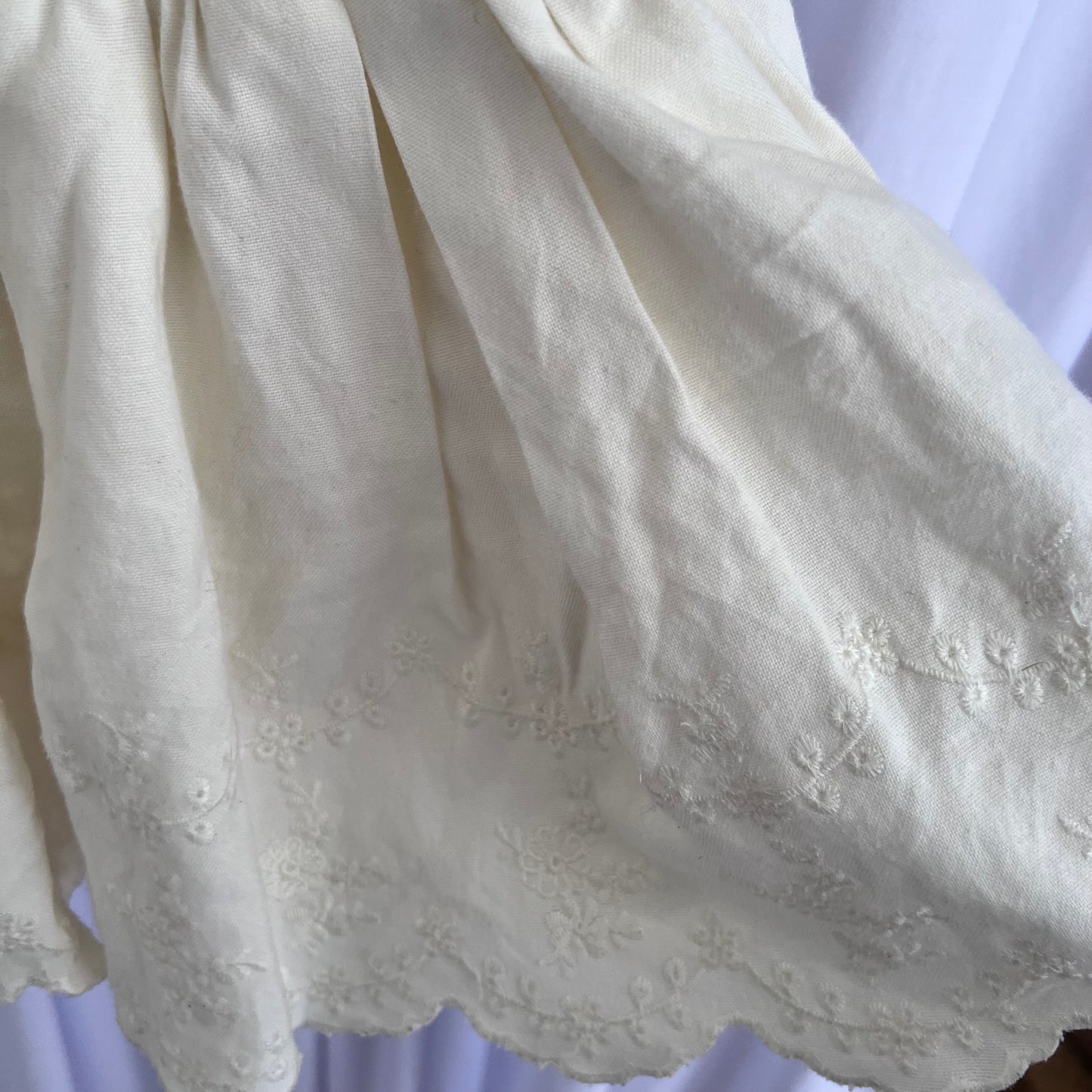 Cream Coquette Cottage Liz Lisa Floral Embroidery Ruffle Mini Skirt