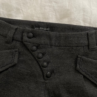 jill stuart grey corpcore utility asymmetrical button wool blend mini shorts