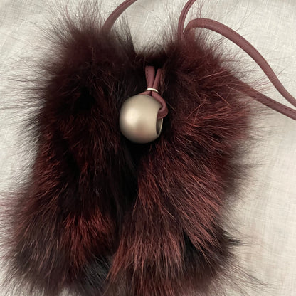lanzetti bordeaux rouge fur x leather crossbody bag with silver bead detail