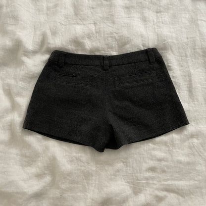 jill stuart grey corpcore utility asymmetrical button wool blend mini shorts