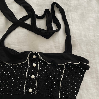 coquette top studio black polka dot halter neck collared camisole