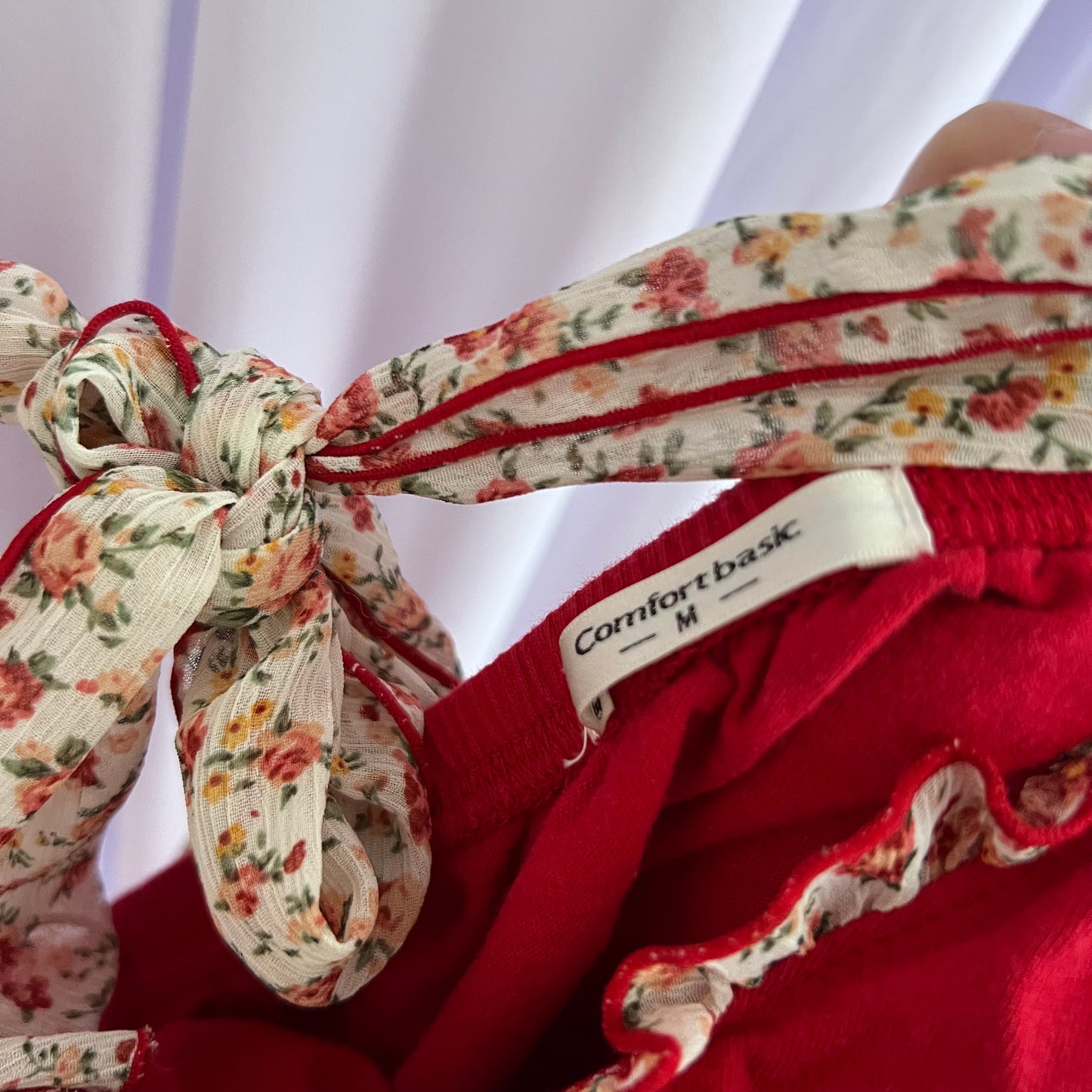 Coquette Floral Print Ruffle Red Halter Neck Top