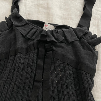 romantic balletcore red valentino knit ruffle hem ribbon knit camisole
