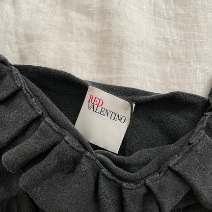 romantic balletcore red valentino knit ruffle hem ribbon knit camisole