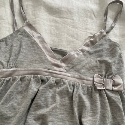 motivi grey puffy balloon hem babydoll satin trim and bow detail camisole