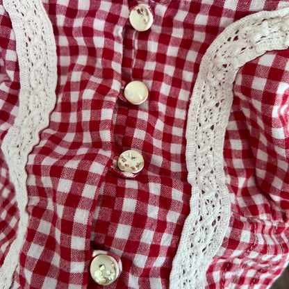 Vintage Coquette Red White Lace Trim Gingham Button Camisole