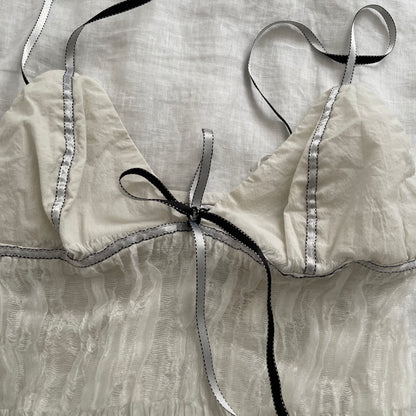 miss sixty eurosummer balletcore white ruched babydoll camisole