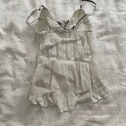 miss sixty eurosummer balletcore white ruched babydoll camisole