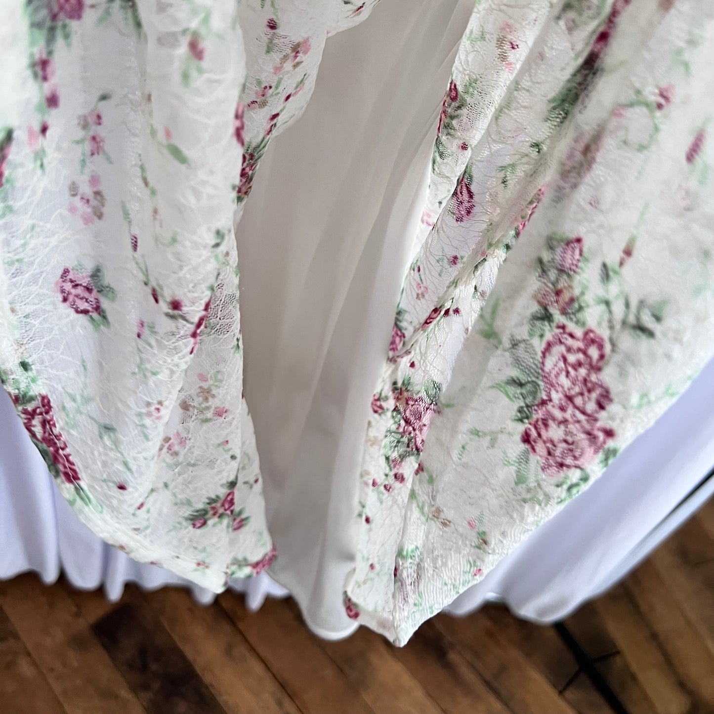 Coquette Floral White Ruched Glacier Cottage Puff Sleeve Babydoll Tunic Blouse