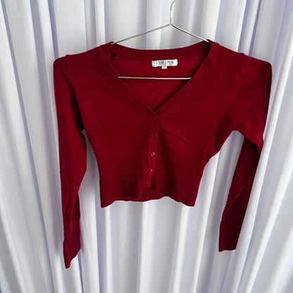 Dark Red Vintage Ishika Long Sleeve Crop Cardigan