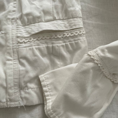my collection white corpcore military style dual button picot lace jacket