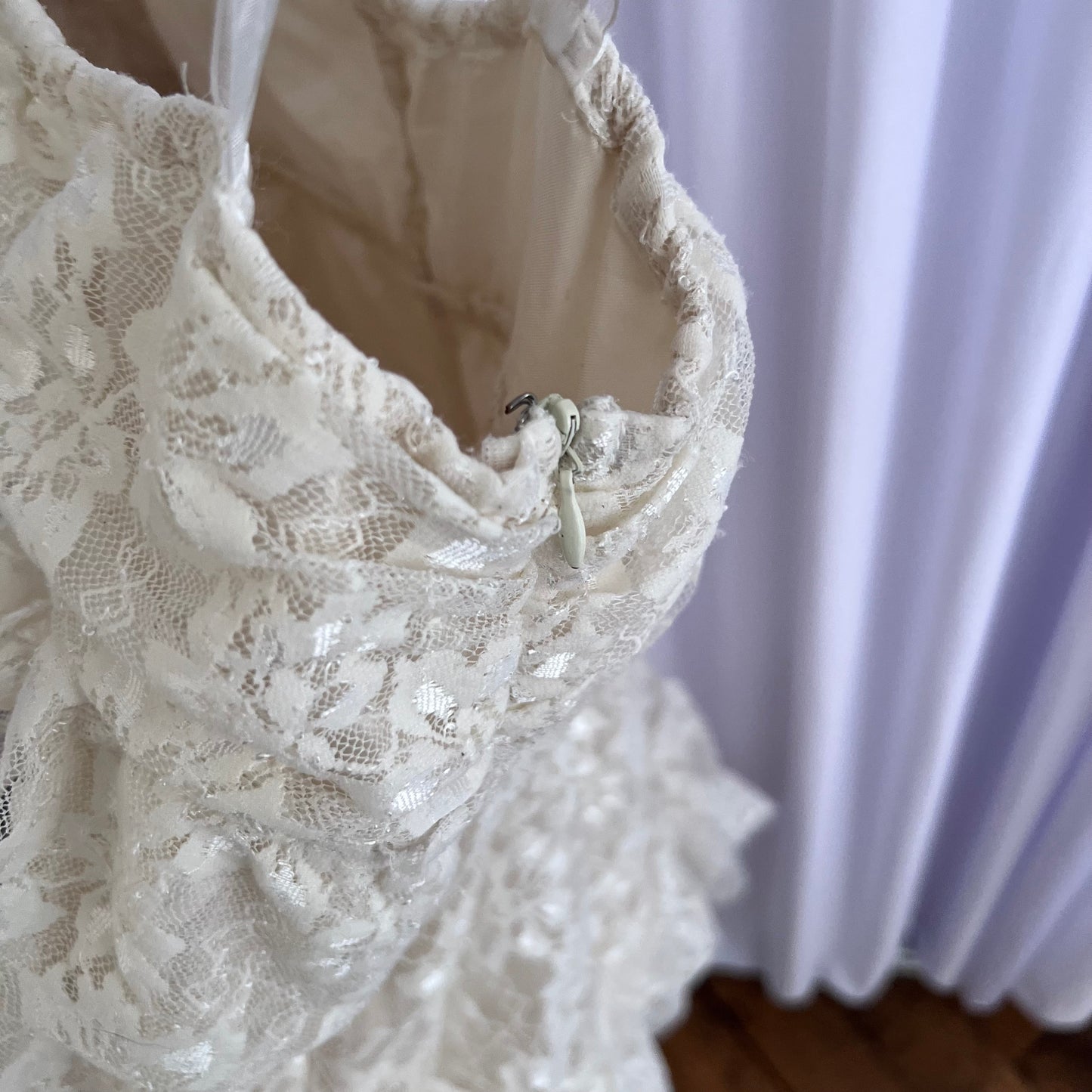 Coquette White Cream Miss Pumpkin Lacey Ruched Bust Puff Hem Mini Dress
