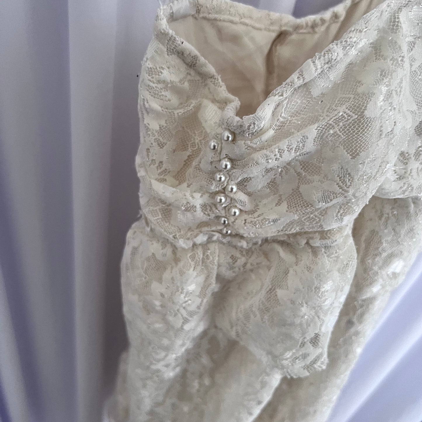 Coquette White Cream Miss Pumpkin Lacey Ruched Bust Puff Hem Mini Dress