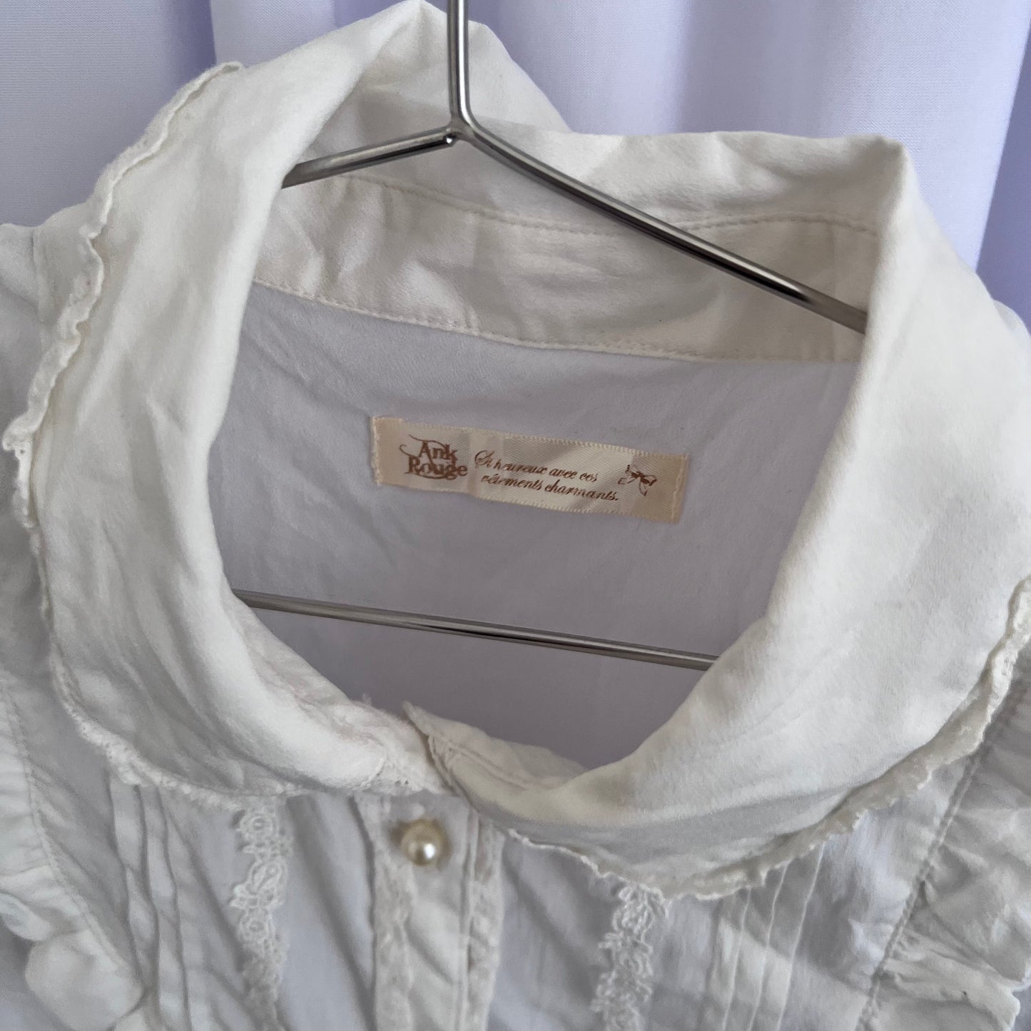 Ank Rouge White Dainty Coquette Cottage Puff Sleeve Pearl Button Frill Milkmaid Blouse