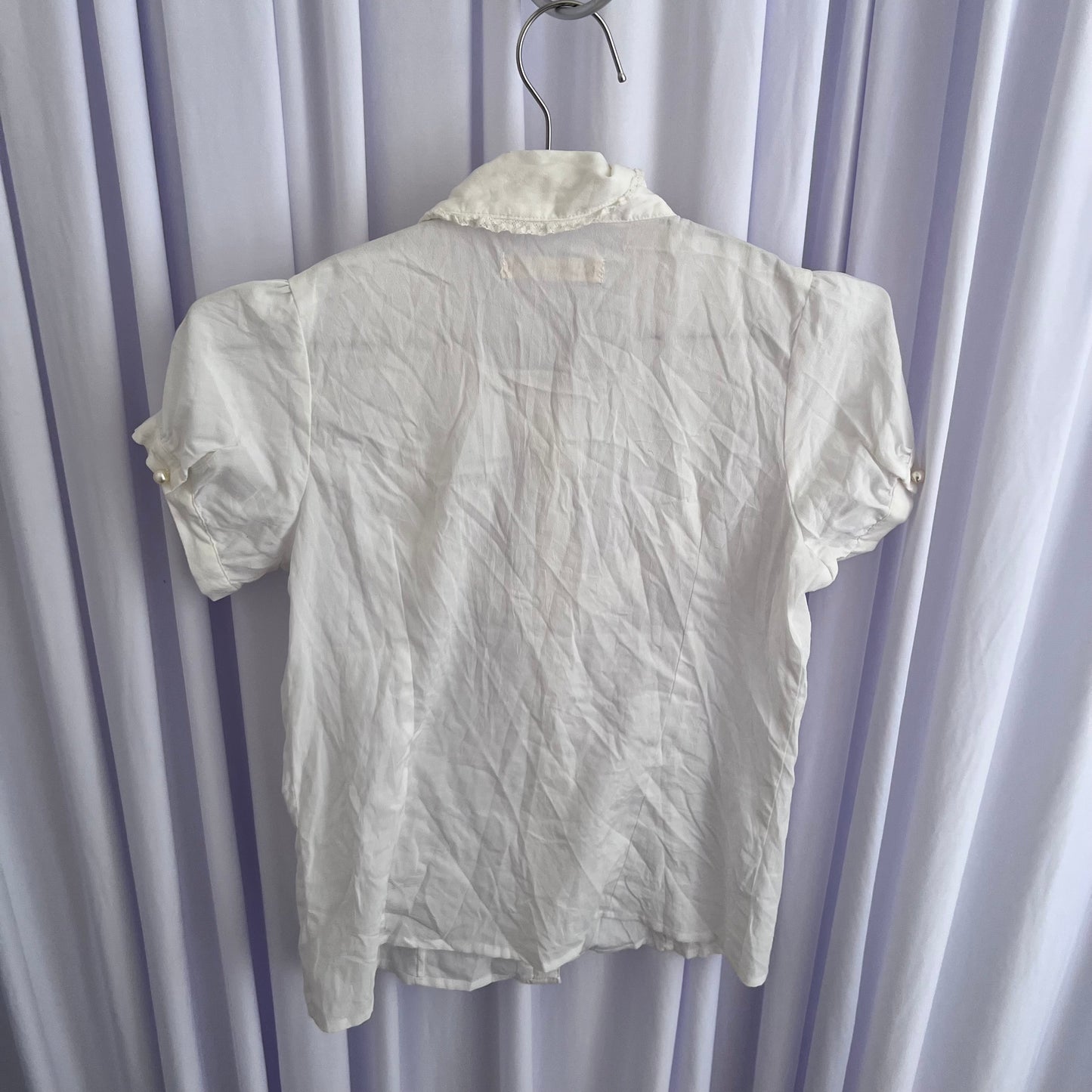 Ank Rouge White Dainty Coquette Cottage Puff Sleeve Pearl Button Frill Milkmaid Blouse