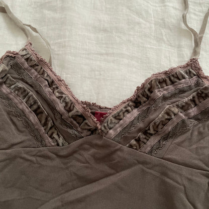 kaos eurosummer romantic dusty purple velvet embroidery lace trim camisole